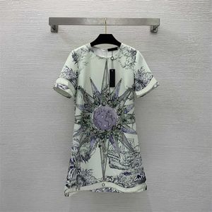 Vêtements de créateurs de femmes robe de mode nautique Sails Perle imprimée et diamant streetwear A-Line Fit Roues Roues Robes Femmes Vêtements d'été