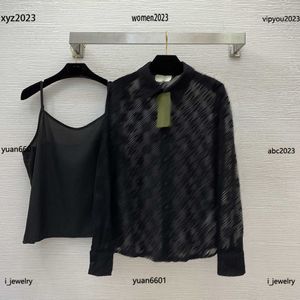 dames designer kleding dame blouse Maat S-XL 2st Dubbele letter jacquard mesh doorzichtig shirt en jarretelbodem vest July03