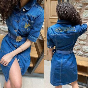 Dames Designer Kleding Zomerjurken Damesjurk Vintage Wash Water Denim Shirt Korte mouw Jurk Hoge kwaliteit dameskleding