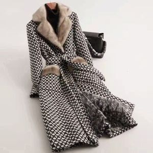 Dames designer jas wol blends imitatie mink bont imitatie dames winter mode tweed lange jas 230828