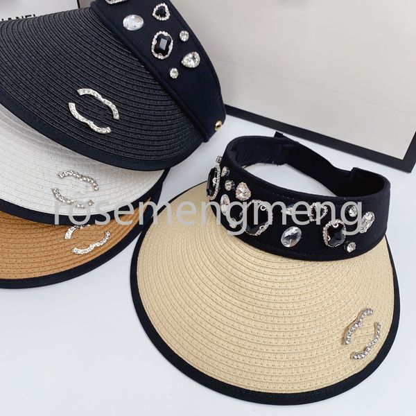 Designer de créateurs de femmes cristal marques de paille Visors Cap Top Sun Chatle de soleil Inversé Triangle triangle tricot Cap Men Femme Wide Brim Chapeaux de seau d'été Chapeaux de plage extérieurs