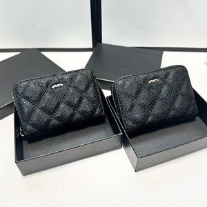 Dames Designer Diamond Lattice koeienhuid kaviaar lederen kaarthouder portemonnee met rits etui multi pochette goud/zilver metaal mini zwarte vierkante portemonnee 9x5cm