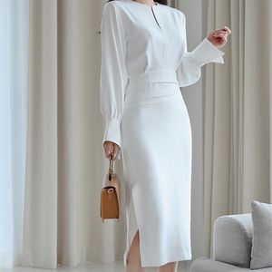 Dames Designer Jurken Dames Chic Design Midi Dress Elegant Casual Office Lady High Wasit Fashion Slim Long Sleeve Slit305D