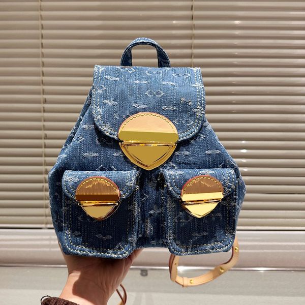 Diseñador de mujer Duma BB Mini Denim azul Vieja mochila Bolsas de mochila de hombro ajustable