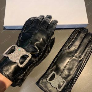 Gants de créateur pour femmes Dimond Triomphe en peau de mouton en cuir véritable gants de luxe chauds noir mode hiver laine cinq doigts gant