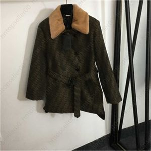 Damen-Designer-Jacke, Damen-Wintermantel, alte Blumen, doppelte Buchstaben, Jacquard-Gürtel, Taille, zweireihig, Haarkragen, Langarm-Jacken, Damenbekleidung