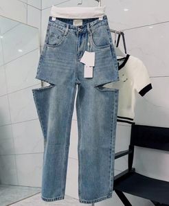 designerjeans voor dames, klassiek Parijs, gewassen, versleten brede M6-jeans met hoge taille