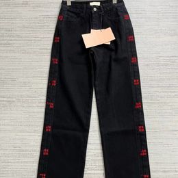 Dames designer jeans met hoge taille, geborduurde denimbroek met rechte pijpen, modetrendbroek