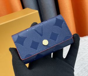 Damesontwerper Sleutelportefeuilles, luxe korte portemonnees, kaarthouders met reliëfbloem, hoogwaardige damesmode, portemonnee, kleine clutch met doos