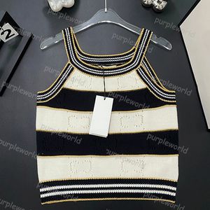 Womens Designer Knit Vest Crop Top Summer Tank Top Womens Striped Print Elastic Knit Slim Sleeveless Vest