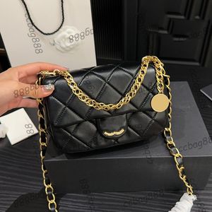 Damesontwerper Lambskskin Chain Cross Body Schoudertassen Classic Mini Flap gewatteerd vierkante Ghw Crossbody Handbas met gelukkige munt charme koppelingsporta 18cm 7 kleuren