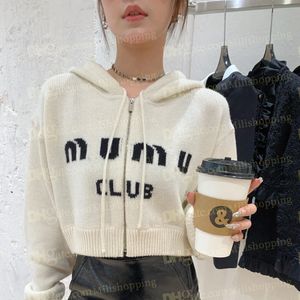 Femmes Designer Miu Knits Zip Up Sweatshirts Pull de couleur unie T-shirt T-shirts Crop Tops Knits 358