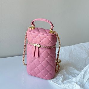 Damesontwerper Penhouder Bucket Bags Tophandgreep Telefoonhouder Lambskinein Classic Quilted Diamond Lattice Cosmetic Case Pink BL229D