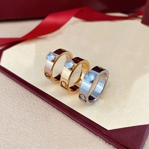 Dames Designer Ring Liefhebbers Ring Heren Fashion Sieraden enkele diamant wit zilveren roosgoed roestvrijstalen sieraden ontwerpen groothandel op verlovingsringen voor vrouwen
