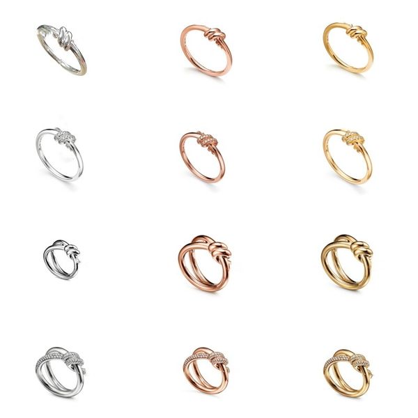 Anillo de diseño de diseñador de mujer Anillo de cuerda retorcida Ring Twisted Diamondles sin diamante Fashion Fashion Fashion Versátil Anillo de doble anillo doble Multi tamaño