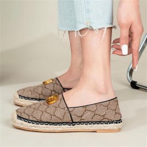 Damesontwerper Schoenen Classic Lady Platform Visser Luxe platte schoen Dames Stro Vloeg Bottom Casual Boat Shoe Lederen Lederen Loafer Shoes Glaides