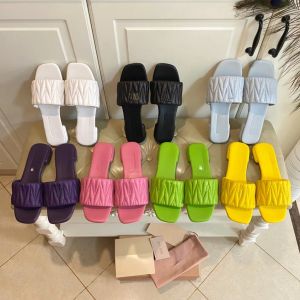 Dames designer slijbanen slippers matelasse lederen nappa nieuwe gegolfde vierkante sandalen multicolor open teen dames plat sandaal flip-flops 76939