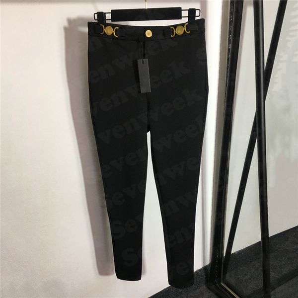 Diseñador de mujer Medias delgadas Pantalones Botones de metal Pantalón lápiz Marca de moda Pantalones de mujer Ropa