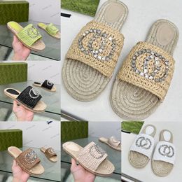 Designer pour femmes pantoufle G imbriqueur de paille de paille coucher le coin glissade de sandales tissées plate-forme large sangle