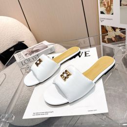 Dames designer slippers echt lederen patroon zomer platte bodem letter sandaal slipper slippers luxe platte vaste kleurvrouwen buiten strand sandalen stiletto