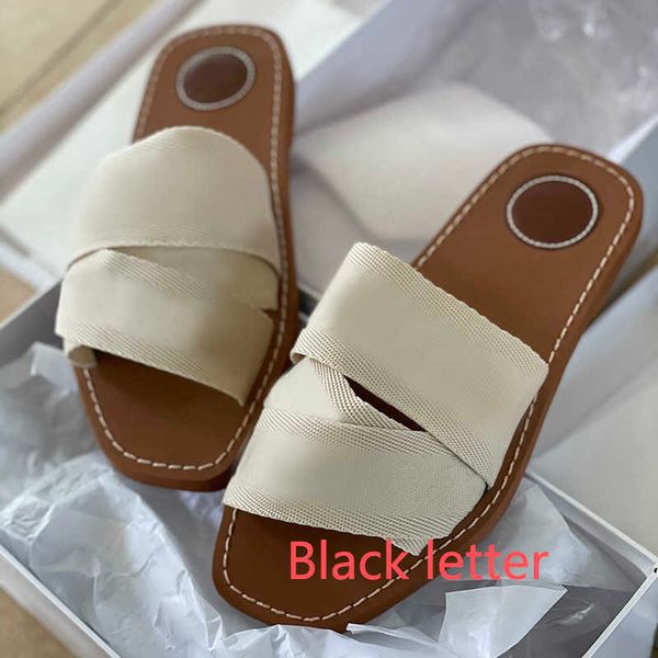 Zapatillas de diseñador para mujer Woody Flat Mule Slide Sandals Sail Black White Olive Beige Red Mesh Bordado en relieve Lino Pink Fashion Beach Shoes NO290