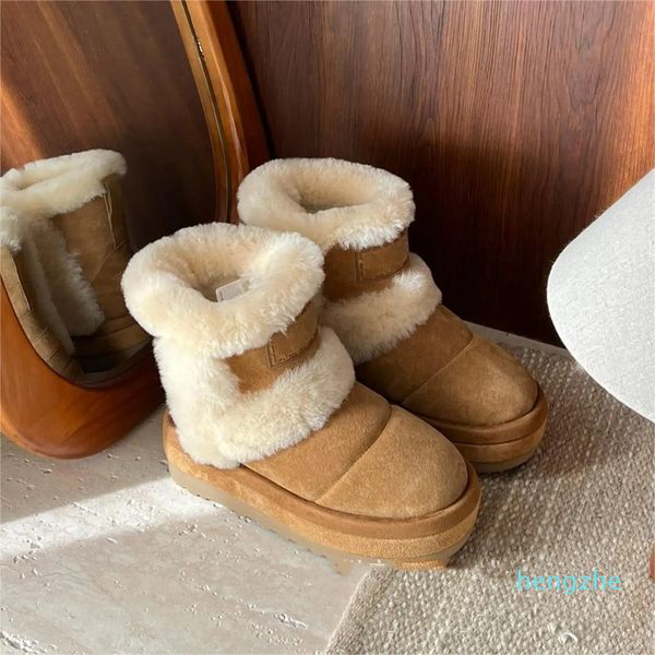 Diseñador para mujer Nieve Pisos de piel Mulas Classic Mini Plataforma Slip-on Petites Mocasines de ante Confort Botines de invierno