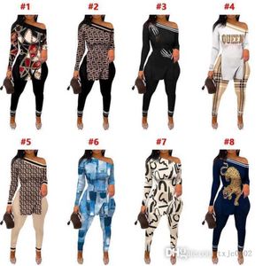 2023 Spring Fall Designer Tracksuits voor vrouwen sexy off -schouder lange mouwen split tops en broek outfits 2 -delige matching sets