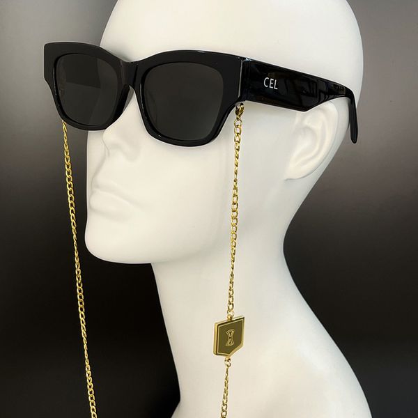 Gafas de sol de diseñador de mujer con ojos de gato de fibra de acetato junto con una exquisita cadena de escudo exclusiva de lujo C40197 Gafas de sol de lujo neutrales