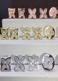 Damesontwerper Stud oorbellen Fashion Fourleaf Clover oorbellen 18K Gold Square Round Full Diamond Earring Jewelry8069521