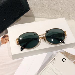 Lunettes de soleil de créateurs pour femmes Triomphe Cadre ovale Jambes de miroir en métal Verres verts Lunettes de soleil Rétro Petit cadre rond Sexy Little Mens Lunettes occhiali lunettes de soleil