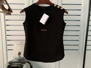 Womens Designer Tee T Shirt Vest Lettre Imprimée avec Bouton d'épaule Doré Sans Manches Femme Top Tanks Vêtements d'été Haute Qualité Mode Coton Casual Cami Taille S M L XL