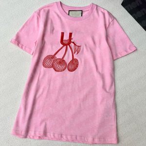 Womens Designer Tops Cherry Geborduurd Loose Fit Roze Gebreid T-shirt