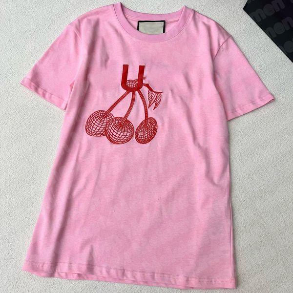 Tops de diseñador para mujer Camiseta de punto rosa holgada con bordado de cerezas