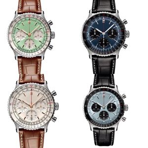 Montre de designer pour femmes montres pour hommes populaires bracelet en cuir de 50 mm bleu vert cadran blanc orologi B01 saphir navitimer mode montre bleu glace xb010 B4