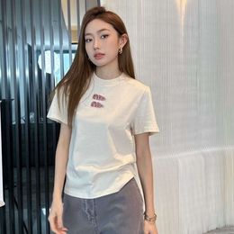 Diseñador para mujer Mujeres Verano Moda Camisa de manga corta Carta Diamante Gráfico Tee Casual Slim Jersey T Shirts Top