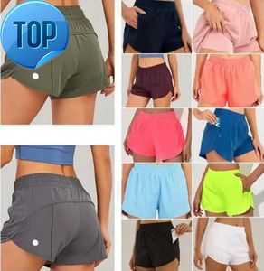 Diseñadores para mujer Pantalones cortos Lululemens Yoga Fit Bolsillo con cremallera Tiro alto Secado rápido Lulus Lemon Tren para mujer Estilo suelto corto Gimnasio transpirable 38692