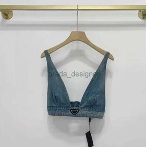 Damesontwerpers T Shirts ondergoed met metalen driehoek Badge Sexy Deep V denim Sling Tube tops vrouwen kleding NH76355