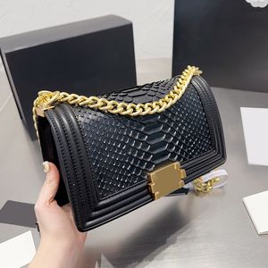 Desiner para mujer Serpentine Boy Bolsos de piel de becerro Solapa clásica Cadena de metal dorado Correa de cuero Crossbody Hombro Monedero Bolsos de diseñador de gran capacidad 25CM 5 colores