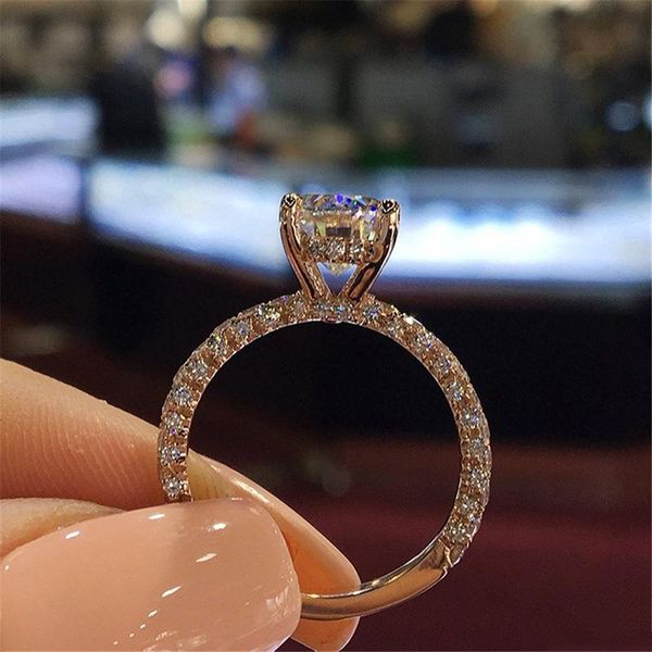 Anillo de diamantes de mujer Romántico circón brillante de piedra redonda boda nupcial joya anillos de compromiso para mujeres Buenas mm