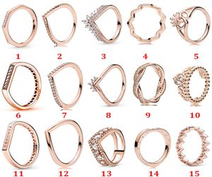 Diamanten damesringen 925 sterling zilver Roségoud Ring Rad van Fortuin Wishbone Princess Crown Romantische ring Geschikt voor P-stijl Designer-sieraden met originele doos8856947