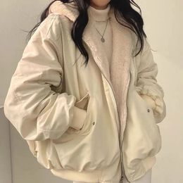 Femmes vers le bas Parkas automne épaissir femmes veste à capuche décontractée hiver confortable double couche Style coréen Simple solide chaud mignon manteaux 231206