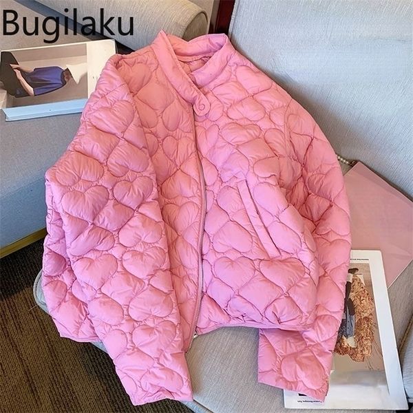 Parkas de plumón para mujer Bugilaku Pink Love Heart Mujeres Color sólido Bolsillos de manga larga Chaquetas con cremallera Invierno Grueso Cálido Casual Abrigos Abrigos 221113