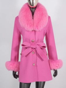 Womens Down Parkas CXFS Veste d'hiver Femmes Réel Manteau De Fourrure Naturel Col De Renard Poignets Ceinture Cachemire Laine Laine Chaud Vêtements D'extérieur Streetwear 231120