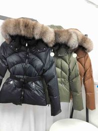 Womens Down Parkas Designer Womens Puffer Jacket Down Vestes avec col en fourrure véritable Badge brodé Manteau à capuche Veste d'hiver chaude avec ceinture Womens Designer Clo