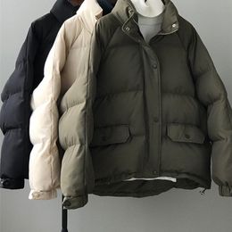 Donsparka's voor dames Mode Casual opstaande kraag Winterjassen Effen all-match losse katoenen gewatteerde jas Dames Trekkoord Lange mouwen Parka's met ritssluiting 220921