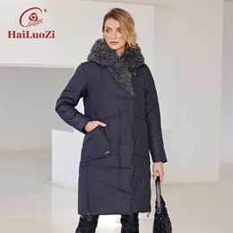 Femmes Down Parkas HaiLuoZi hiver veste femme longue épaisse coton bio grande poche capuche fermeture éclair fourrure d'agneau classique femme Parka femmes manteau 51 220902