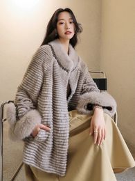 Femmes vers le bas Parkas HDHOHR haute qualité naturel vison manteau de fourrure femmes hiver chaud renard décorer tricoté vraie veste mode femme 231120