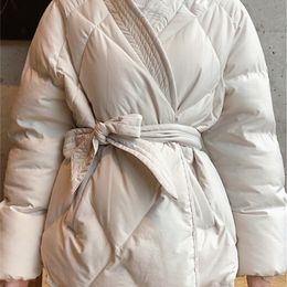 Dames Down Parkas Hzirip Design Dames Winter Solid Sashes Coat Vrouwelijke dikke hoogwaardige studenten Out meter Sweet Office Lady Warm Jacket 221010