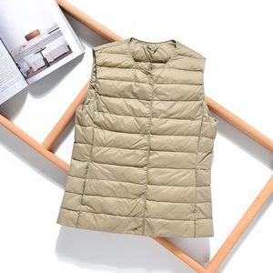 Parka en duvet de canard blanc clair pour femme, vêtement d'extérieur, gilet, manteau fin, sans manches, col en V ou O 231129