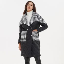 Dames naar beneden parkas malina draai kraag mode patchwork houndstooth lagen elegant los lange katoenen jas vrouwelijke dames jp 221124